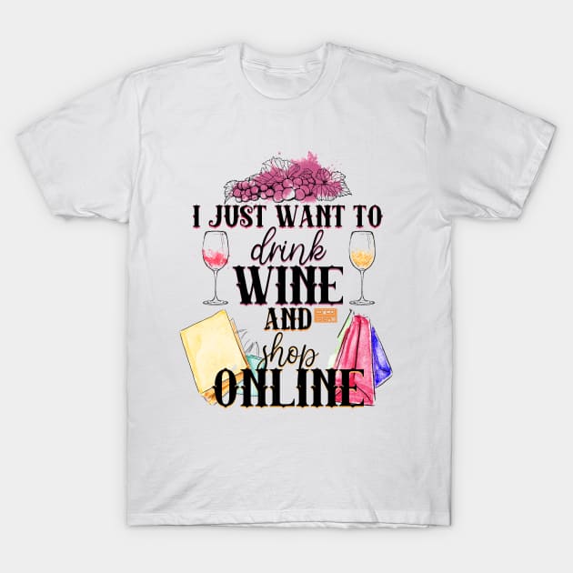 Funny Drink Wine Shop Online Shopping Grapes Alcohol T-Shirt by porcodiseno